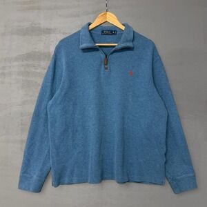 Polo Ralph Lauren Blue 1/4 Zip 100% Cotton Pullover Sweater XL